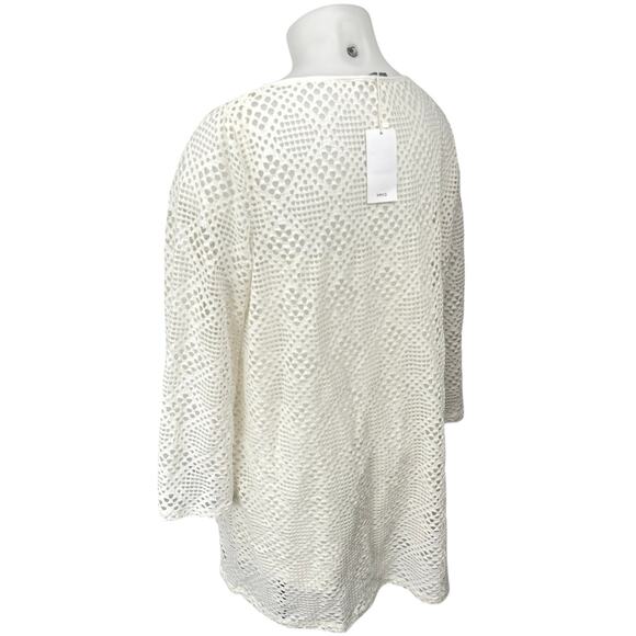 NEW Mango MNG Sandrita White Geometric Knit Long Sleeve Mini Shift Slip Dress 16 - Picture 2 of 5
